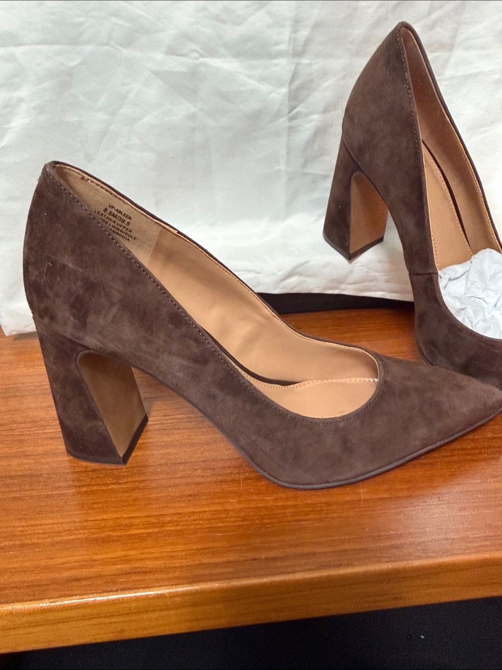 Vince Camuto Dark Brown Suede Pointed Toe Block Heels - Picture 3 of 5